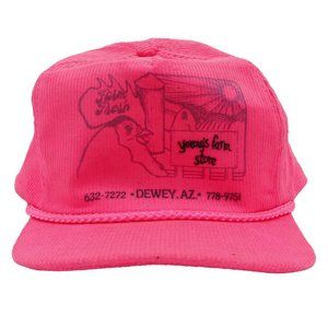 Youngs Farm Store Dewey AZ Pink Corduroy Snapback Hat Cap Chicken Rooster